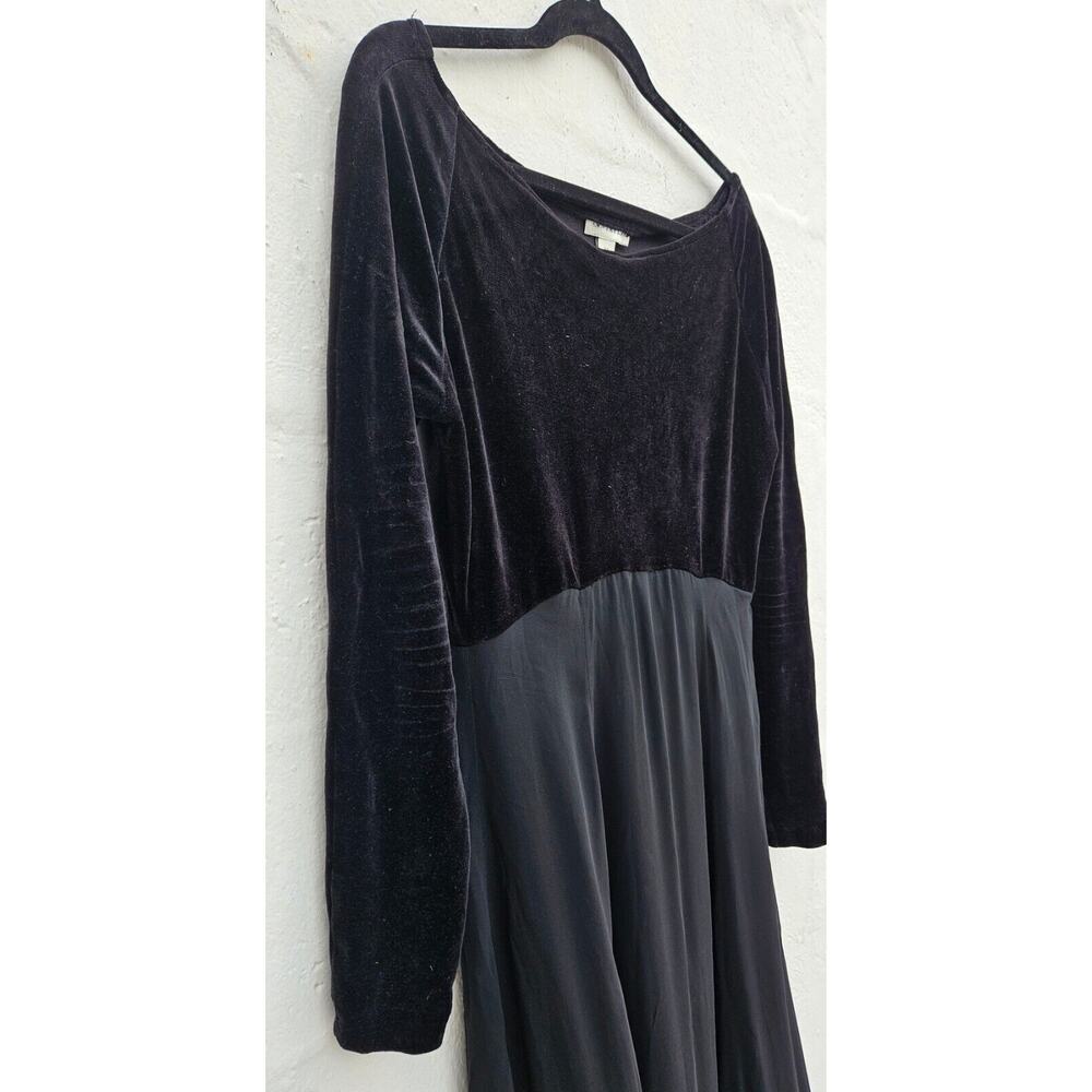 Vintage Ann Taylor Dress‎ 12 Black Velvet Maxi Stretch Sheer Overlay Goth Gown - Picture 2 of 8